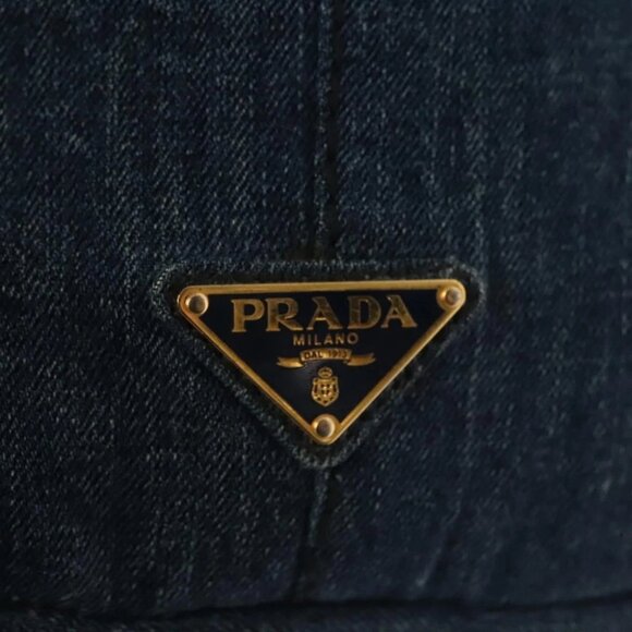 PRADA Canapa GM Hand Bag Denim Blue Gold Auth 139546 - Picture 2 of 16